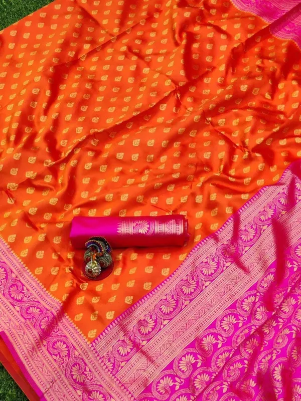 Orange_Embellished_Banarasi_Jacquard_Saree_(Orange)